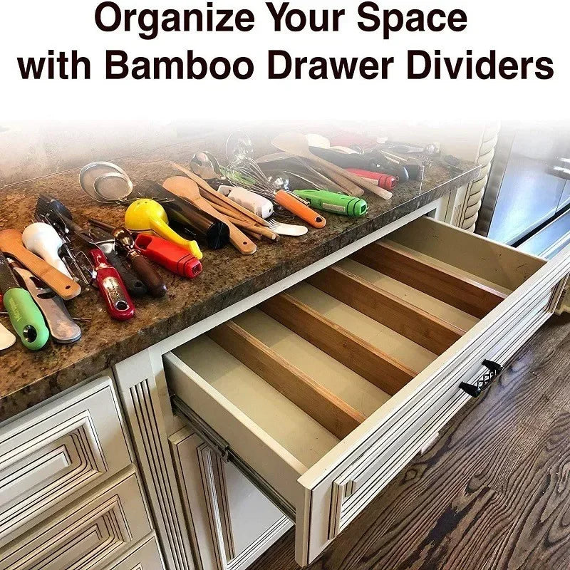 Adjustable Bamboo Kitchen & Drawer Dividers – Multiple Sizes (1pc & 4pcs Sets)