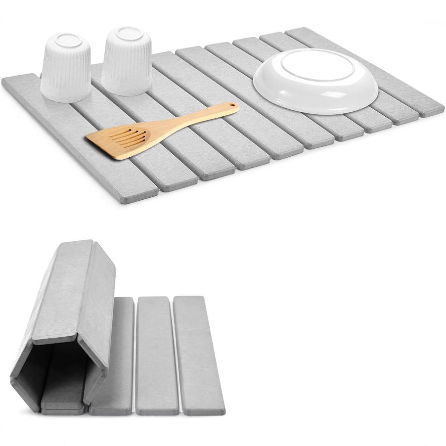 Diatomaceous Earth Tableware Drying Mat Foldable Dish Draining Mat Kitchen Bathroom Multifunctional Countertop Absorbent Mat
