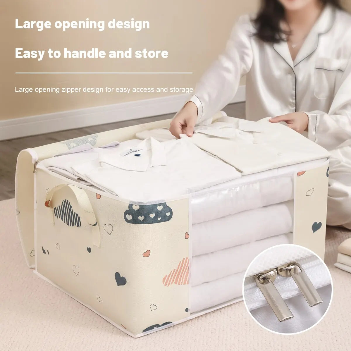 Foldable Clothes Storage Bag with Zipper – Medium & Large