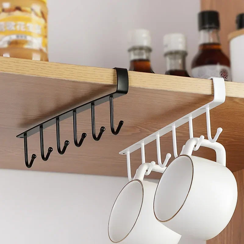 "Kitchen Hook Rack – 6 Hooks Wall Organizer for Mugs & Cups"