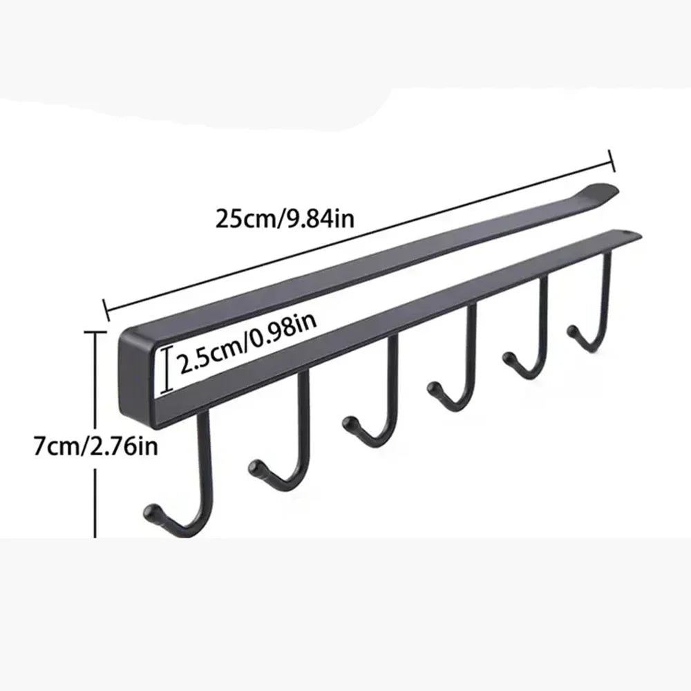 "Kitchen Hook Rack – 6 Hooks Wall Organizer for Mugs & Cups"