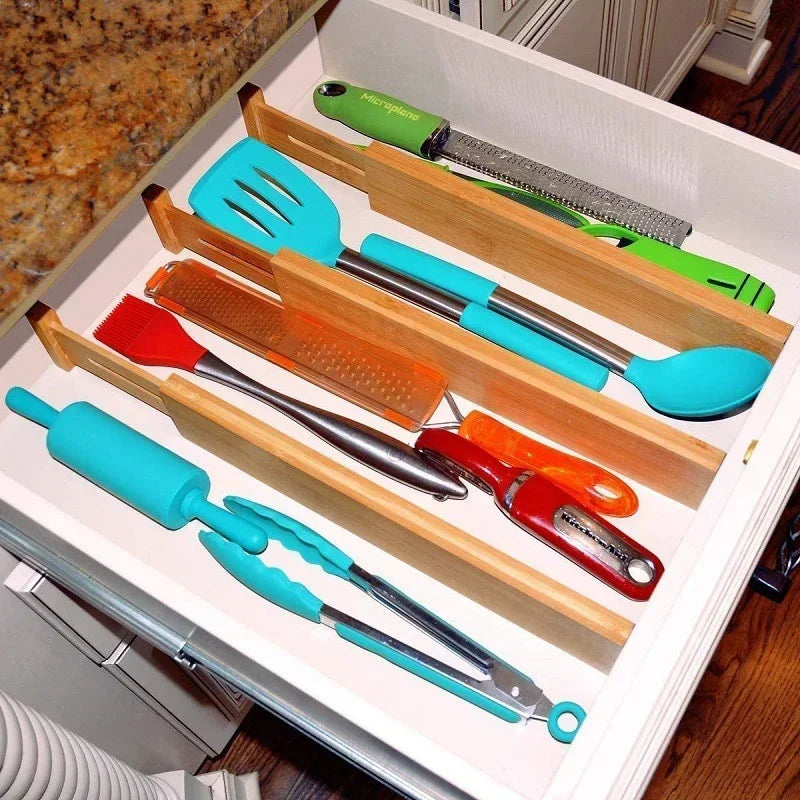 Adjustable Bamboo Kitchen & Drawer Dividers – Multiple Sizes (1pc & 4pcs Sets)