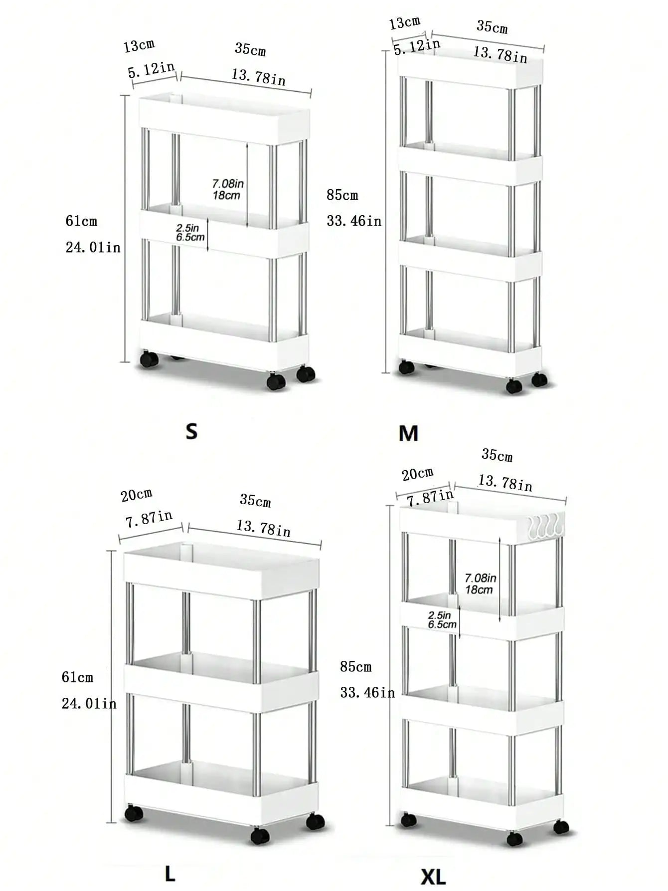 3/4-Tier Rolling Utility Cart