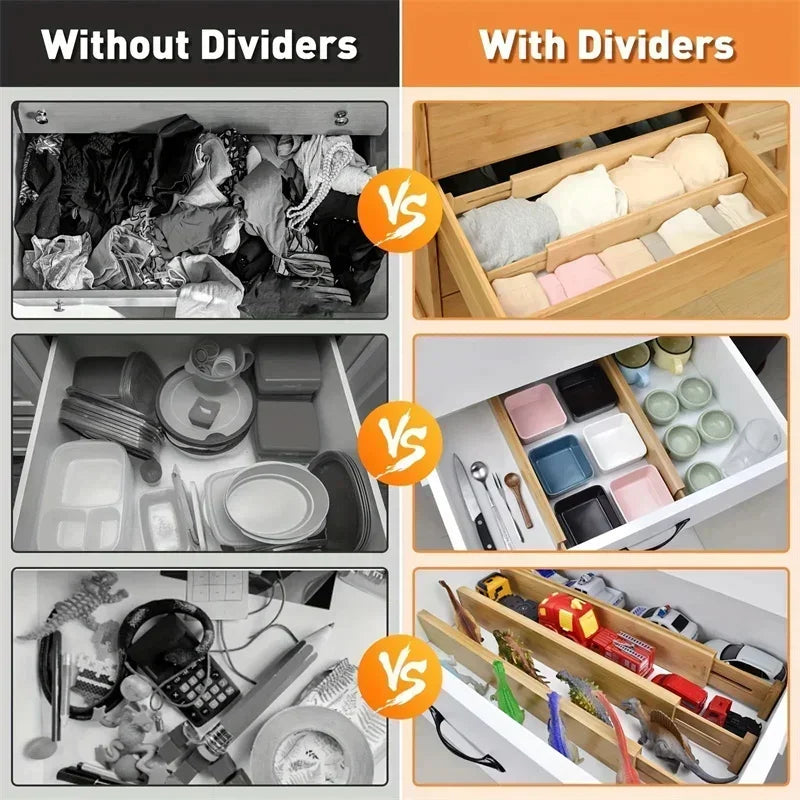 Adjustable Bamboo Kitchen & Drawer Dividers – Multiple Sizes (1pc & 4pcs Sets)