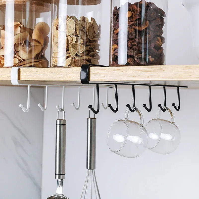 "Kitchen Hook Rack – 6 Hooks Wall Organizer for Mugs & Cups"