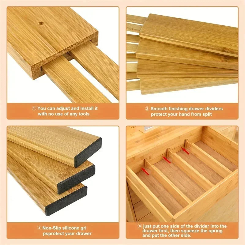 Adjustable Bamboo Kitchen & Drawer Dividers – Multiple Sizes (1pc & 4pcs Sets)