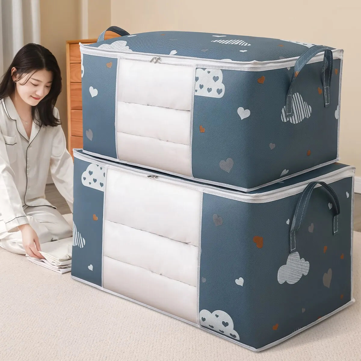 Foldable Clothes Storage Bag with Zipper – Medium & Large
